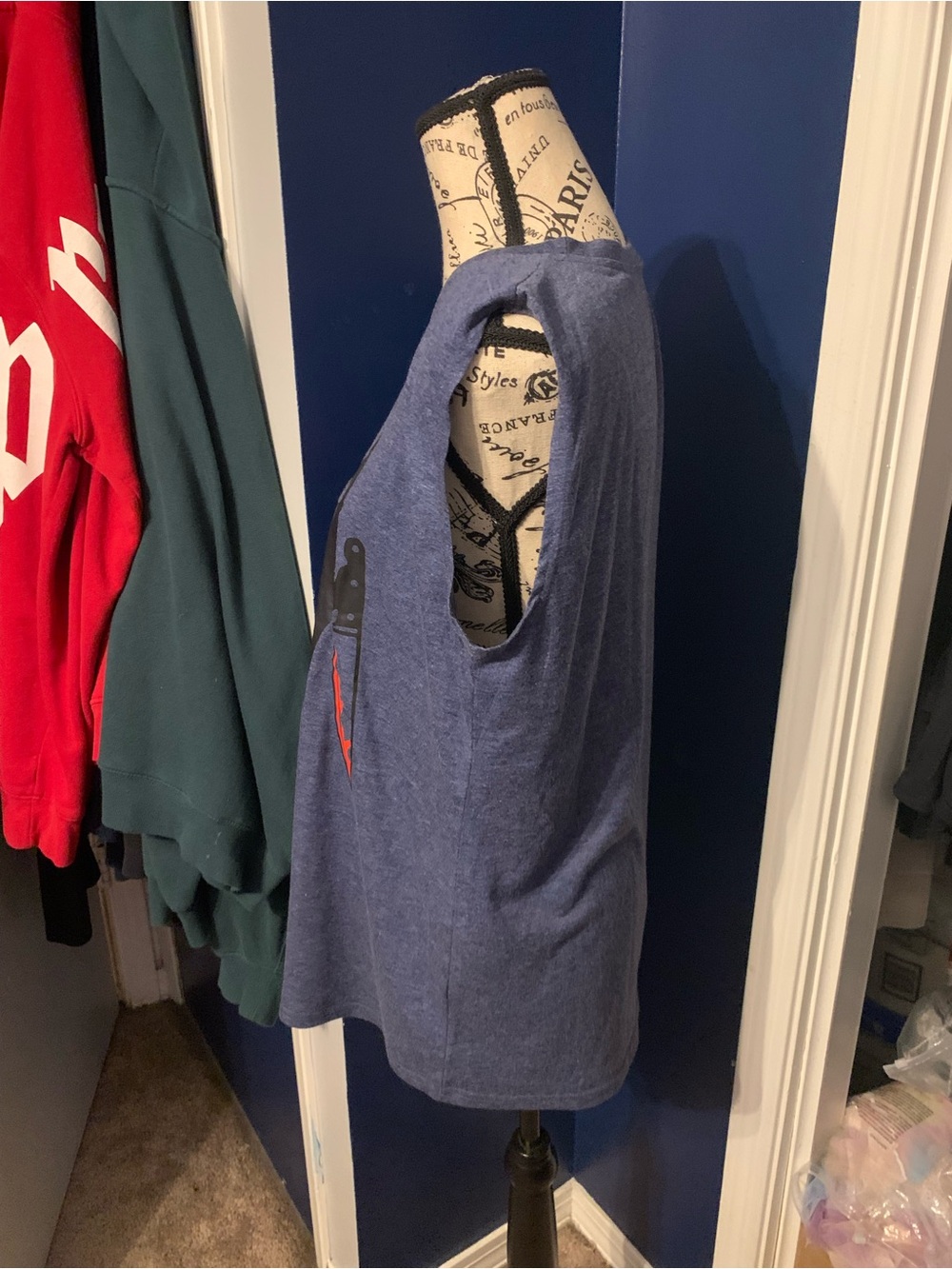Women’s Blue Graphic Tank Top with Cat Print - Picture 2 of 6